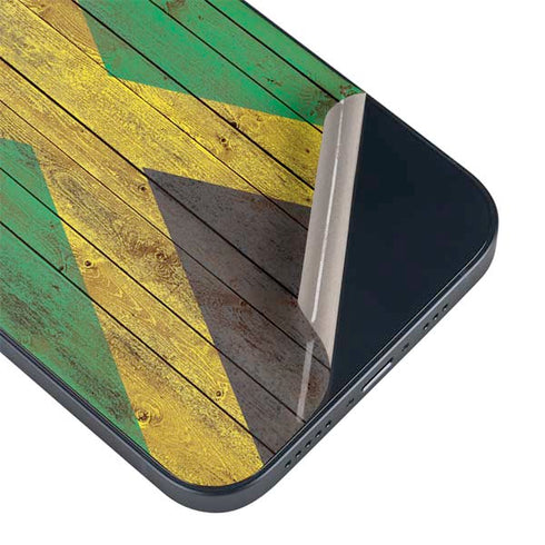 Jamaican Flag Dark Wood iPhone 15 Plus Skin