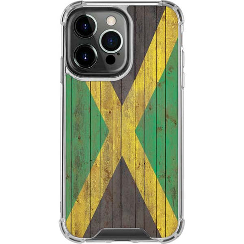 Jamaican Flag Dark Wood iPhone 15 Pro Clear Case