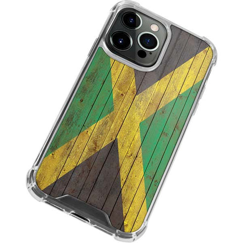 Jamaican Flag Dark Wood iPhone 14 Pro Clear Case