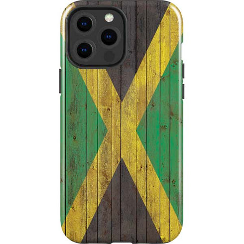 Jamaican Flag Dark Wood iPhone 14 Pro Max Impact Case
