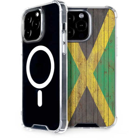 Jamaican Flag Dark Wood iPhone 14 Pro Max MagSafe Case