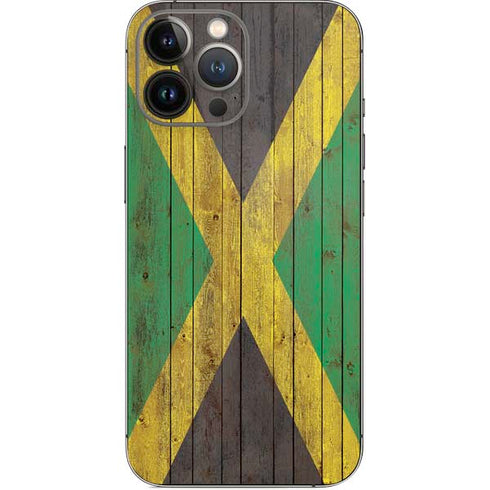 Jamaican Flag Dark Wood iPhone 14 Pro Max Skin