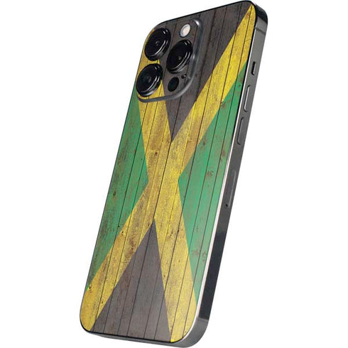 Jamaican Flag Dark Wood iPhone 14 Pro Max Skin