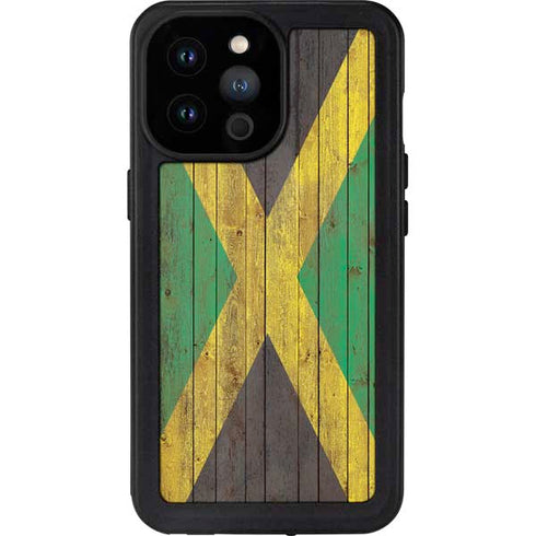 Jamaican Flag Dark Wood iPhone 14 Pro Max Waterproof Case