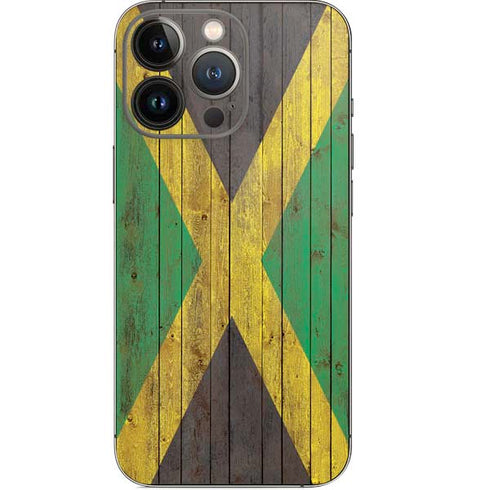Jamaican Flag Dark Wood iPhone 15 Pro Skin
