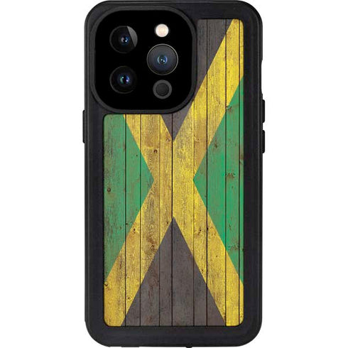 Jamaican Flag Dark Wood iPhone 14 Pro Waterproof Case