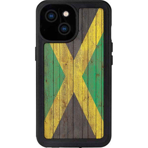 Jamaican Flag Dark Wood iPhone 15 Waterproof Case