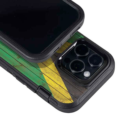 Jamaican Flag Dark Wood Otterbox Defender iPhone Skin