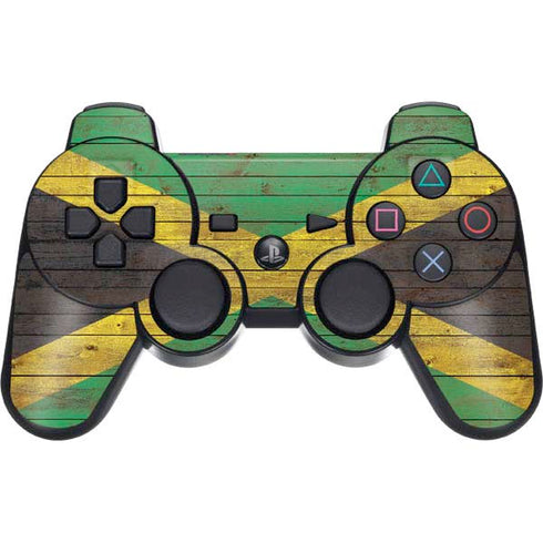 Jamaican Flag Dark Wood PS3 Dual Shock wireless controller Skin