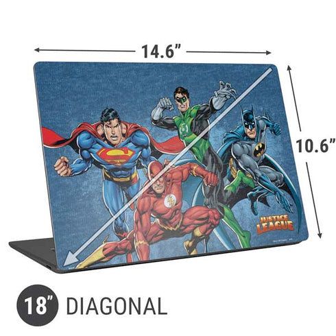 Justice League Action Pose Charcaters Universal Laptop 18in (14.6 x 10.6in) Skin