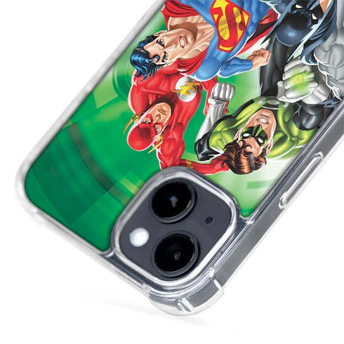 Justice League Team Power Up Green iPhone 15 Plus MagSafe Case