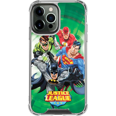 Justice League Team Power Up Green iPhone 15 Pro Max Clear Case