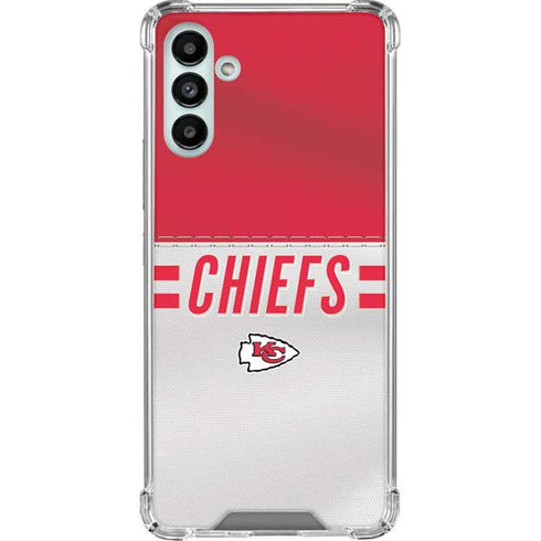 NFL Kansas City Chiefs White Striped Galaxy A13 5G Clear Case