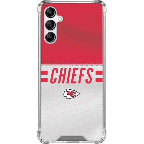 NFL Kansas City Chiefs White Striped Galaxy A14 5G Clear Case