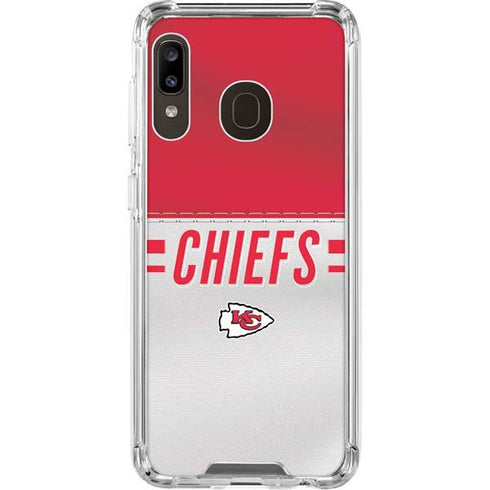 NFL Kansas City Chiefs White Striped Galaxy A30 Clear Case