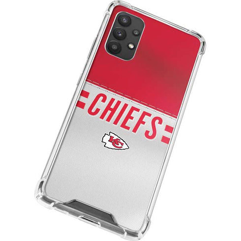 NFL Kansas City Chiefs White Striped Galaxy A32 5G Clear Case