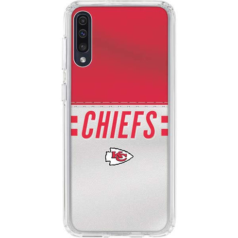 NFL Kansas City Chiefs White Striped Galaxy A50 Clear Case