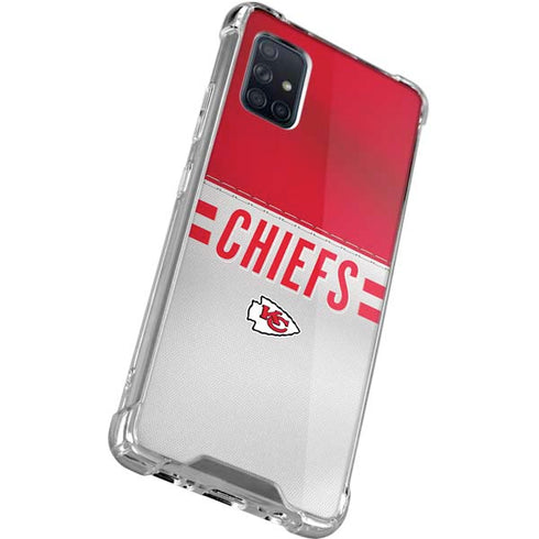 NFL Kansas City Chiefs White Striped Galaxy A71 5G Clear Case