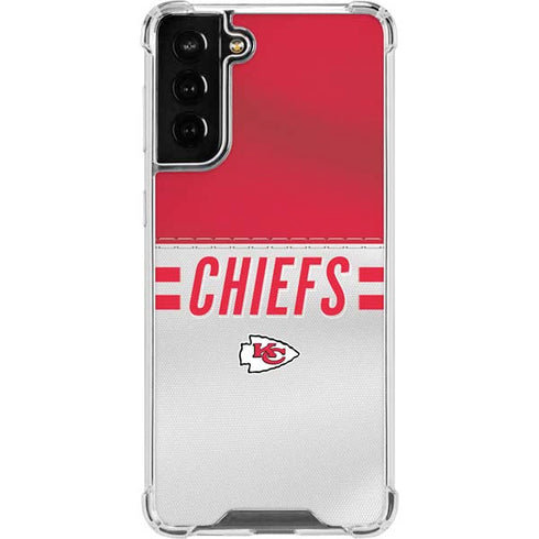 NFL Kansas City Chiefs White Striped Galaxy S21 FE Clear Case