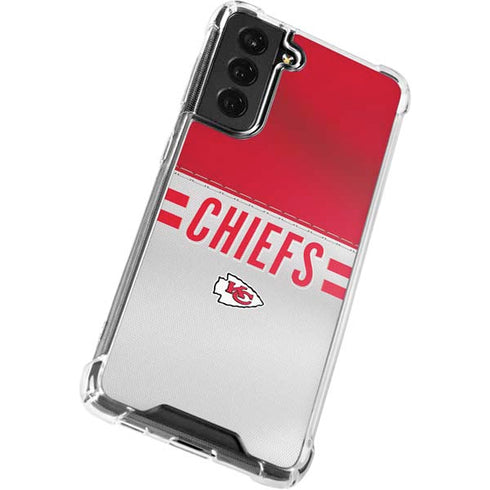 NFL Kansas City Chiefs White Striped Galaxy S21 FE Clear Case