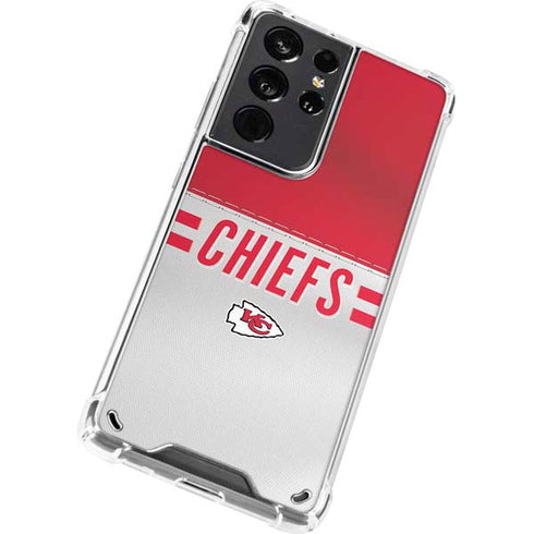 NFL Kansas City Chiefs White Striped Galaxy S21 Ultra 5G Clear Case