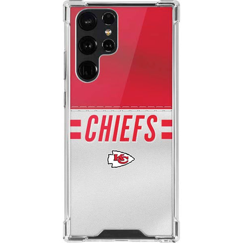 NFL Kansas City Chiefs White Striped Galaxy S22 Ultra Clear Case