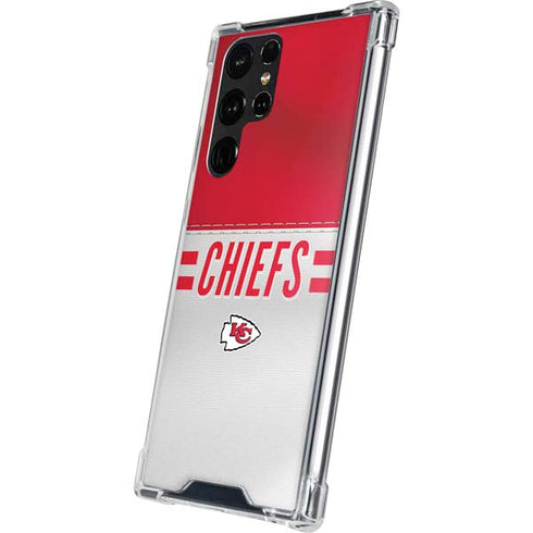NFL Kansas City Chiefs White Striped Galaxy S22 Ultra Clear Case