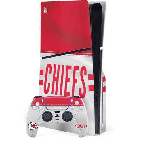 NFL Kansas City Chiefs White Striped PS5 Slim Disk Bundle Skin