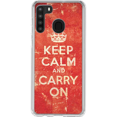 Keep Calm and Carry On Distressed Galaxy A21 Clear Case