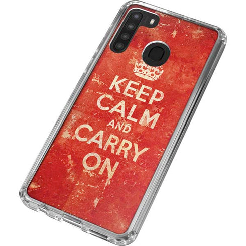 Keep Calm and Carry On Distressed Galaxy A21 Clear Case