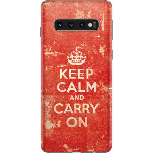 Keep Calm and Carry On Distressed Galaxy S10 Skin