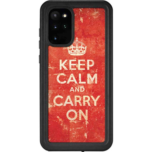 Keep Calm and Carry On Distressed Galaxy S20 Plus Waterproof Case
