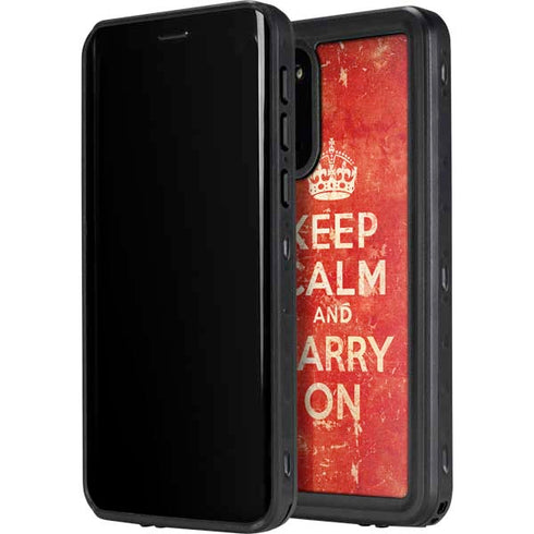 Keep Calm and Carry On Distressed Galaxy S20 Plus Waterproof Case