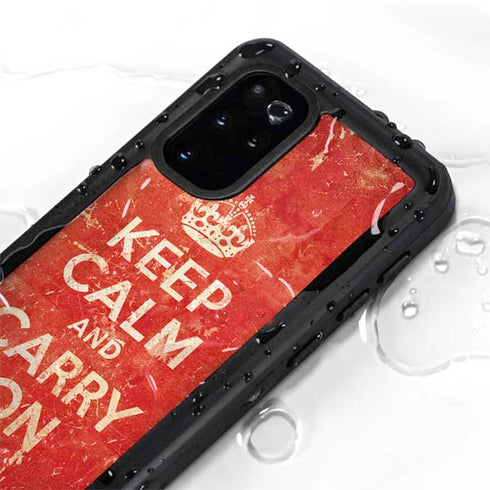 Keep Calm and Carry On Distressed Galaxy S20 Plus Waterproof Case