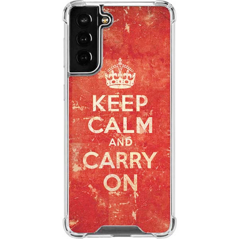 Keep Calm and Carry On Distressed Galaxy S21 FE Clear Case