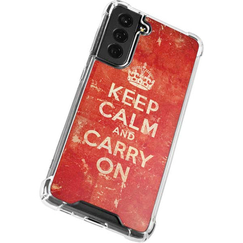 Keep Calm and Carry On Distressed Galaxy S22 Plus Clear Case