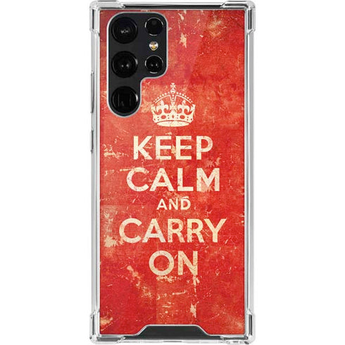 Keep Calm and Carry On Distressed Galaxy S22 Ultra Clear Case