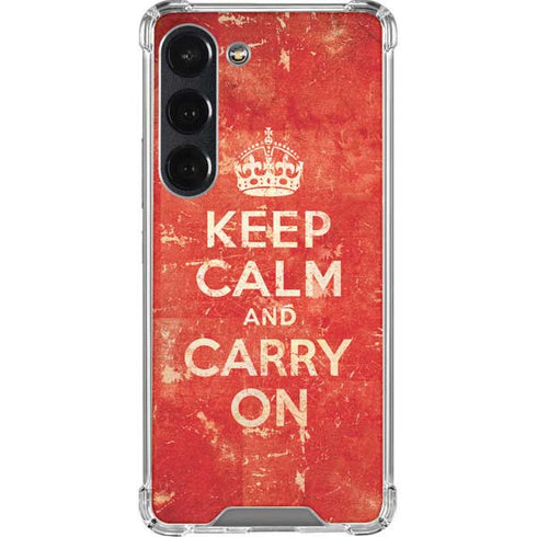 Keep Calm and Carry On Distressed Galaxy S23 Clear Case