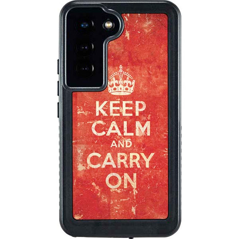 Keep Calm and Carry On Distressed Galaxy S23 Waterproof Case