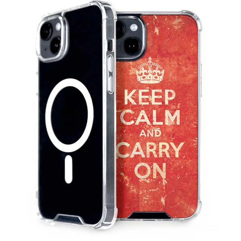 Keep Calm and Carry On Distressed iPhone 15 Plus MagSafe Case