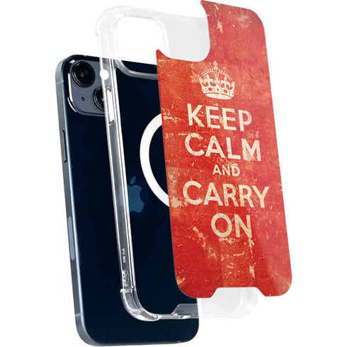 Keep Calm and Carry On Distressed iPhone 15 Plus MagSafe Case