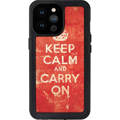 Keep Calm and Carry On Distressed iPhone 14 Pro Max Waterproof Case