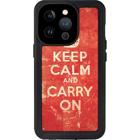 Keep Calm and Carry On Distressed iPhone 14 Pro Waterproof Case