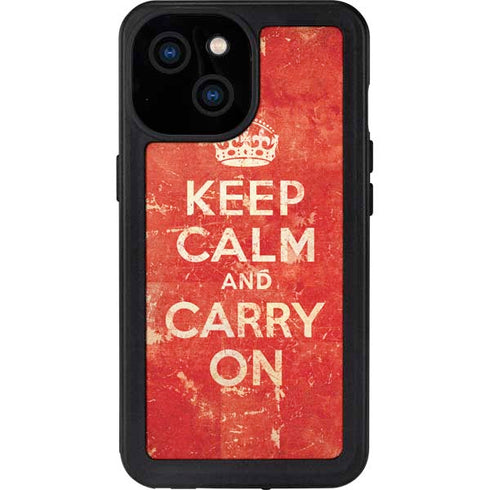 Keep Calm and Carry On Distressed iPhone 15 Waterproof Case