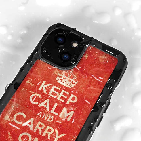 Keep Calm and Carry On Distressed iPhone 15 Waterproof Case