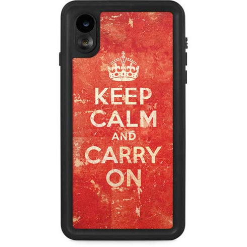Keep Calm and Carry On Distressed iPhone XR Waterproof Case