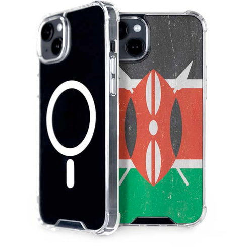 Kenya Flag Distressed iPhone 15 Plus MagSafe Case