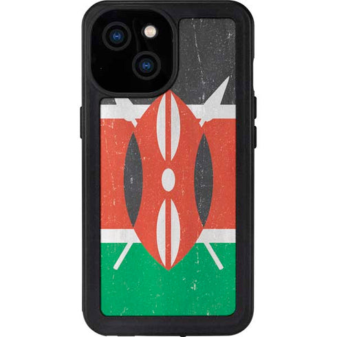 Kenya Flag Distressed iPhone 15 Waterproof Case