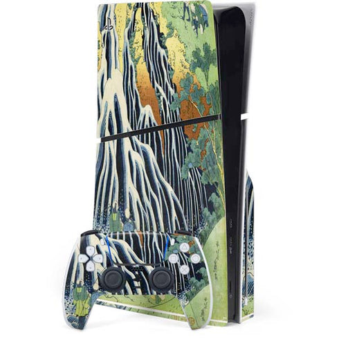 Kirifuri Falls in Kurokawa Mountain by Hokusai PS5 Slim Disk Bundle Skin