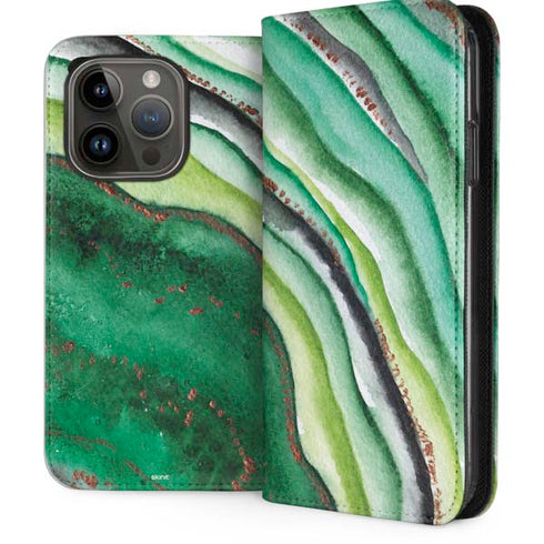 Kiwi Watercolor Geode iPhone 15 Pro Folio Case
